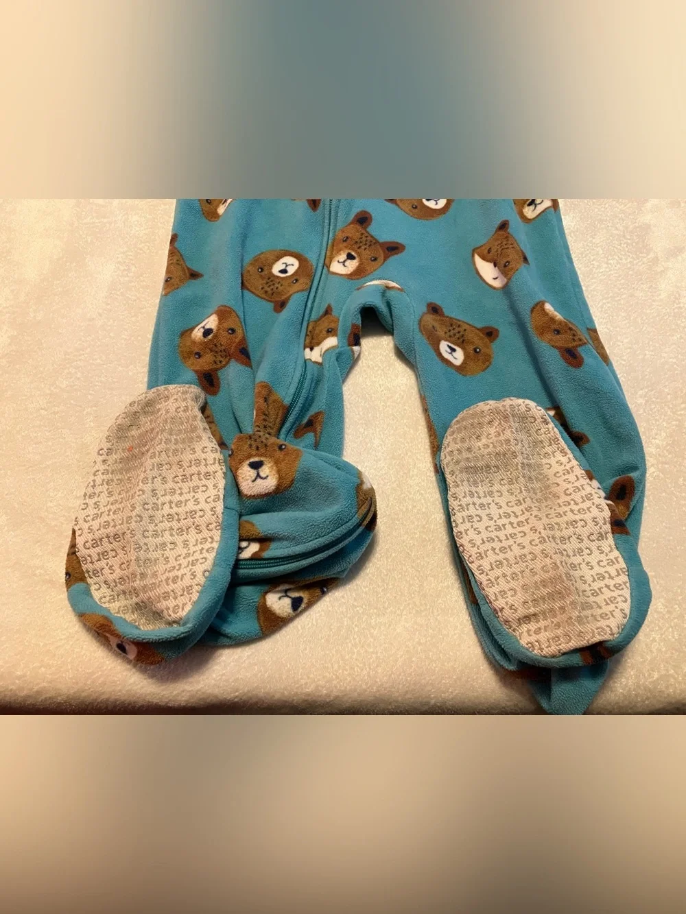 Carter's Teal Bear Print Footed One-Piece Pajamas